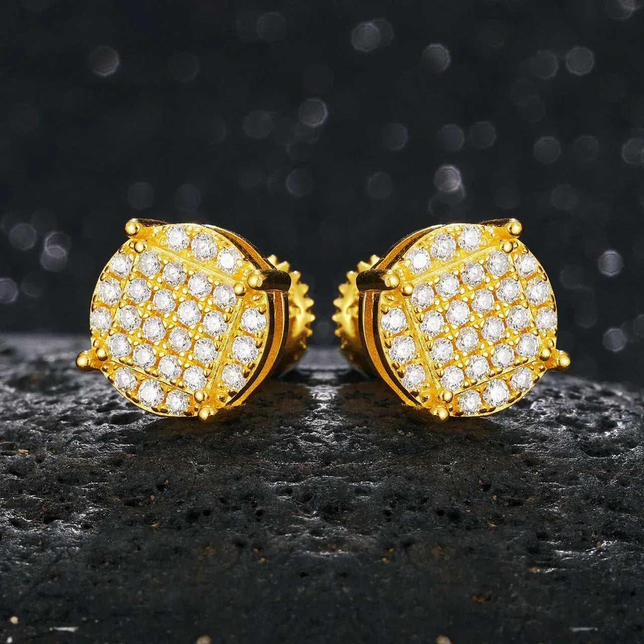 Men's Classic Total Ice 18k Gold Over 925 Silver Lab Earrings - CaratixJewelry